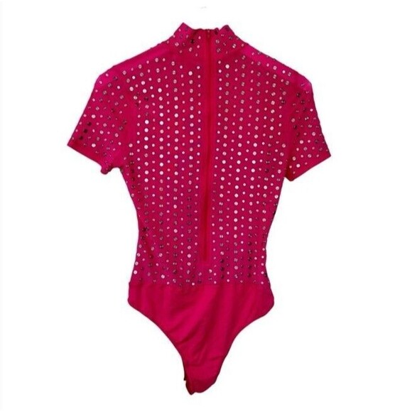 KILLAROSA Bodysuit Large Hot Pink Sheer Studded Snap Sexy Grunge Hardware EUC - Picture 3 of 14